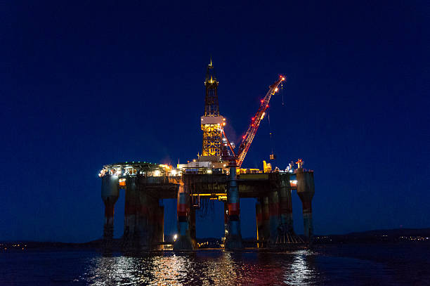 oil rig platform pontoon at sea