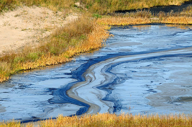 Oil spill "Oil spill in water, reaching the shore" water pollution stock pictures, royalty-free photos & images