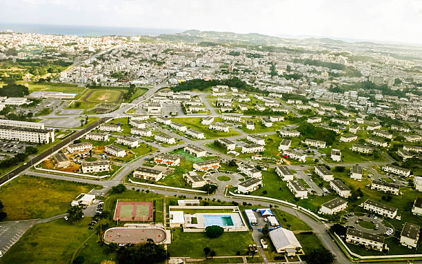 Okinawa, Japan: Aerial View Okinawa Aerial View military base stock pictures, royalty-free photos & images