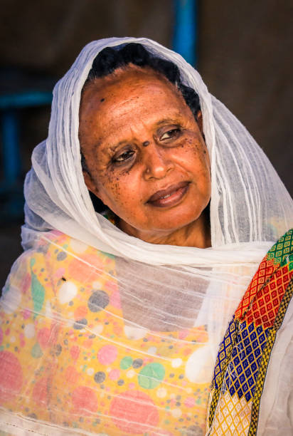 Old African Woman on the Keren animal Market stock photo