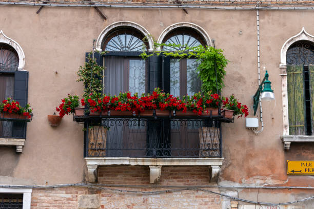 Old balcony in Venice on a summer day stock photo