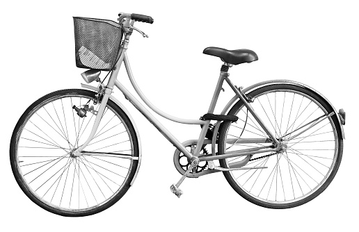 Old bicycle on white background for easy selection - Black and white concept image with Full Clipping path