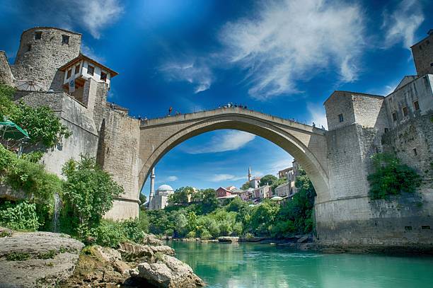old bridge in Mostar - protected by UNESCO stock photo