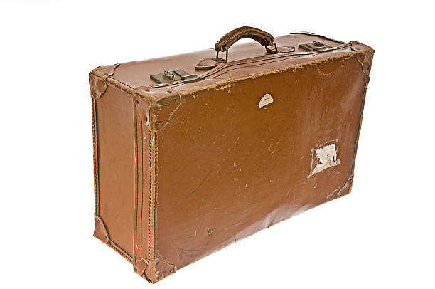 Old brown leather suitcase stock photo