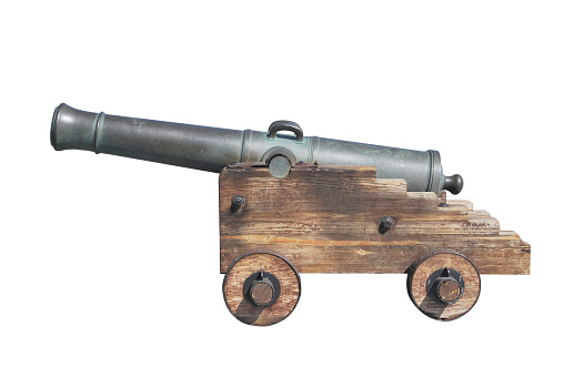Spanish old cannon isolated over a white background