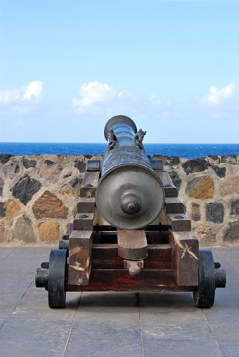 Old Cannon used for coastal defense. Made on iron and wood