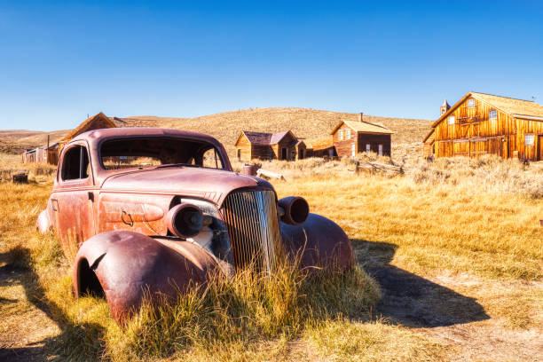 Old Car in Bodie Ghost Town, Historical State Park in California, USA stock photo