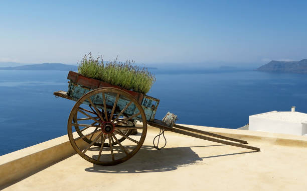 Old cart in Santorini stock photo