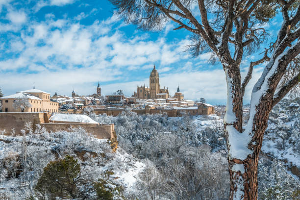 Old city of Segovia during winter Spain stock photo