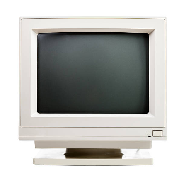 Old computer monitor Vintage CRT computer monitor on white background 90s television set stock pictures, royalty-free photos & images