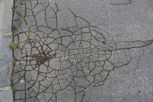 Old cracked asphalt surface. Background or texture. stock photo