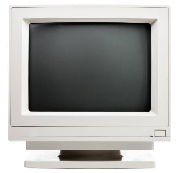 Old CRT computer monitor isolated on white Vintage CRT computer monitor with black screen isolated on white background 90s television set stock pictures, royalty-free photos & images