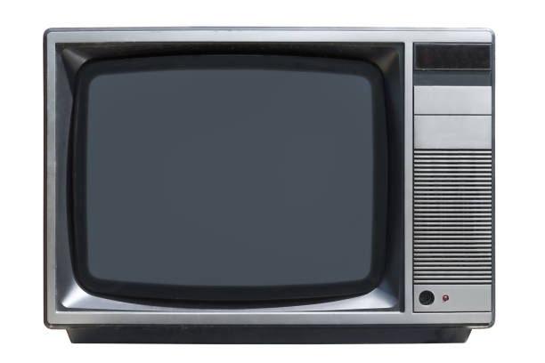 oude crt-buis televisie set geïsoleerd op witte achtergrond - het verleden stockfoto's en -beelden