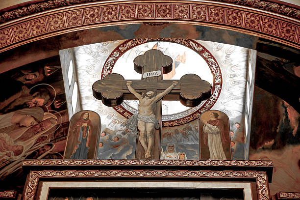 Old Crucifix in Coptic Church Old Crucifix in Coptic Church coptic stock pictures, royalty-free photos & images