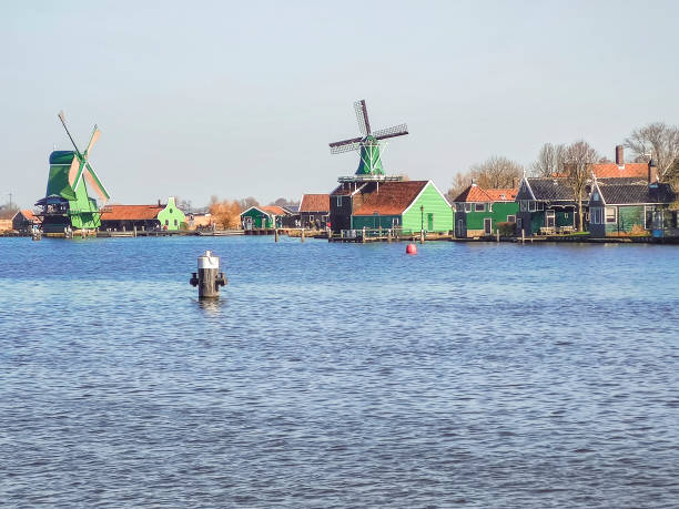 old Dutch windmills of Zaanse Schans stock photo
