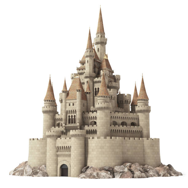 Old fairytale castle on the hill isolated on white. Old fairytale castle on the hill isolated on white. 3d illustration. castle stock pictures, royalty-free photos & images