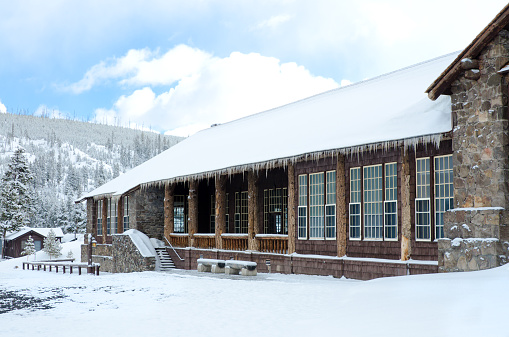 Old Faithful Lodge in Winter - Yellowstone National Park.