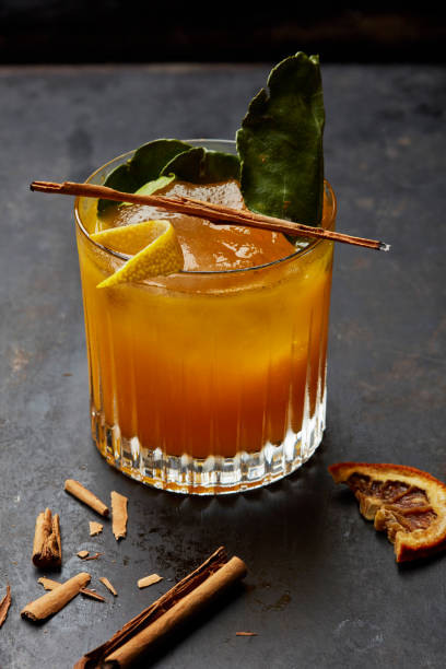Old fashioned orange cocktail stock photo