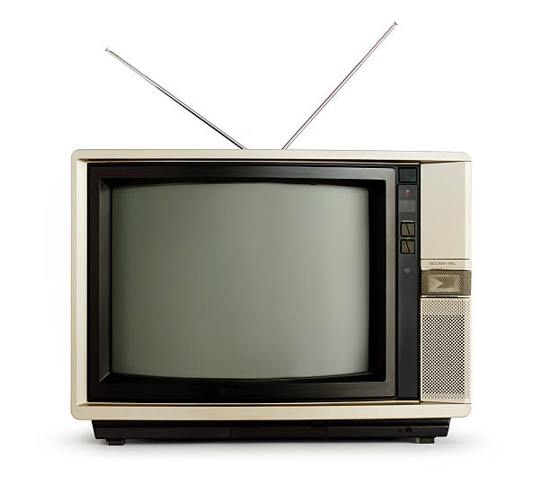 Old fashioned television set with an aerial on top stock photo
