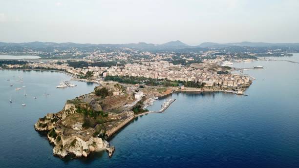 Old Fortress and Corfu City stock photo