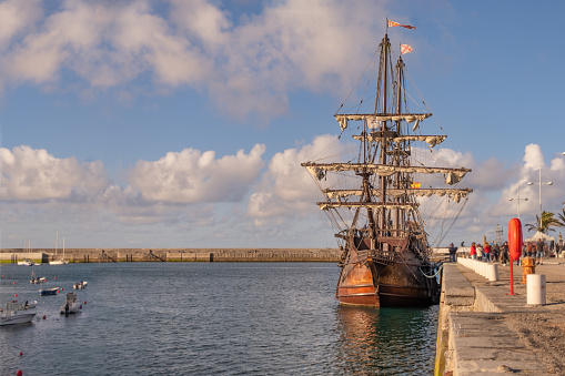 Replica of an ancient galleon on the port