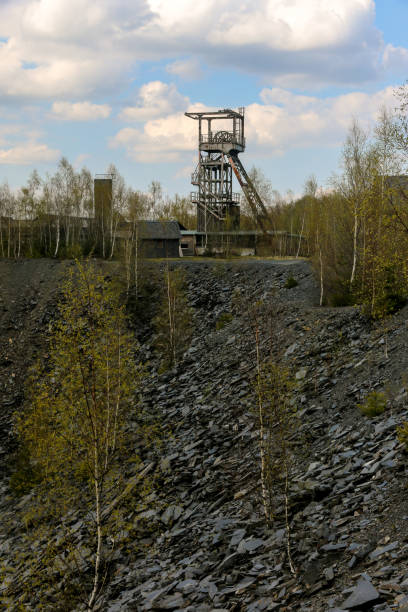 Old headframe in a slate quarry stock photo
