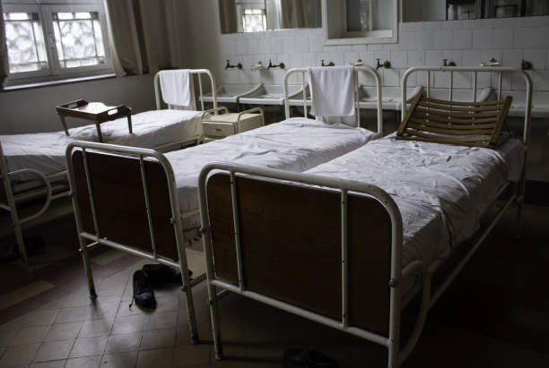 Old hospital beds stock photo