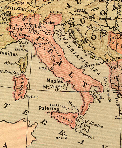 vecchia mappa di italia - napoli genoa foto e immagini stock