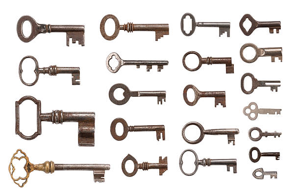 Old keys over white background with clipping path (XXXL) stock photo