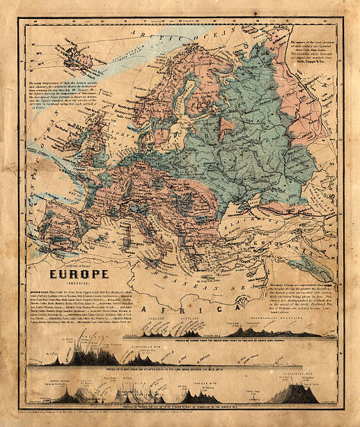 old map of Europe an old map of Europe with other geographical information bohemia czech republic stock pictures, royalty-free photos & images