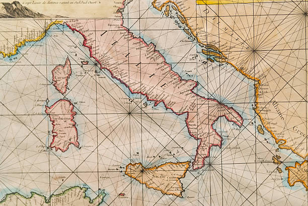 Old map of Italy, Sicily, Corsica, Croatia and Sardinia Old naval map of Italy, Sicily, Corsica and Sardinia adriatic sea stock pictures, royalty-free photos & images