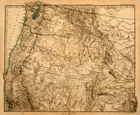 Original vintage map of the US Pacific Northwest printed in 1875.