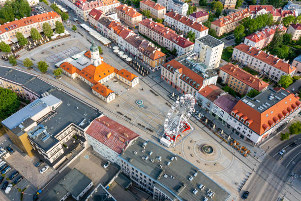 Old market in Bialystok city aerial view, Poland stock photo
