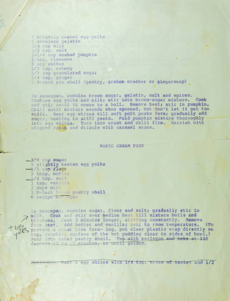 Old mimeograph recipe sheet stock photo