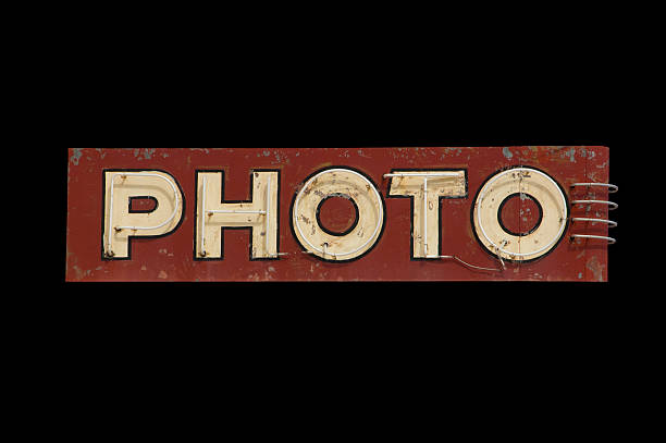 Old Neon Photo Sign stock photo