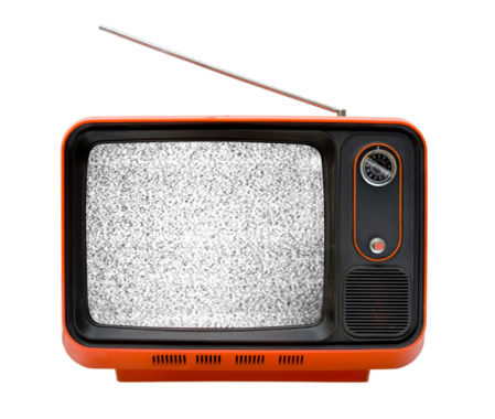 Old orange television with interruption