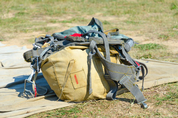 Old parachute backpack stock photo