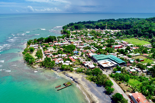 Puerto viejo aerial view of town at the Caribbean