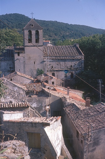 Provence,Provence-Alpes-Côte d’Azur, South of France, 1969. Old Provencal village with a church.