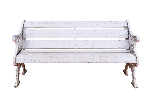 Old rest bench isolated on white background, work with clipping path.