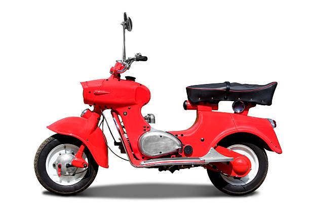 Old retro red italian scooter on white background with path stock photo