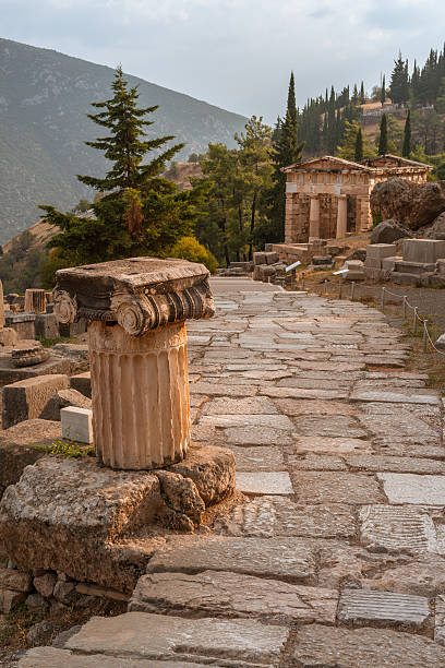 Old road in Delphi on Mount Parnassus, Greece stock photo