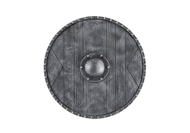 Old round shield isolated on white background with clipping path stock photo