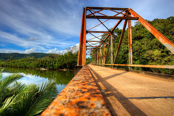 Old rusty bridge in countryside stock photo