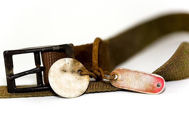 old rusty dog collar with tags stock photo