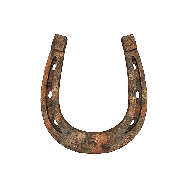 Old rusty horseshoe Old rusty horseshoe isolated on white. 3D rendering horseshoe stock pictures, royalty-free photos & images