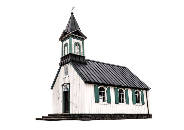 old scandinavian church on white stock photo