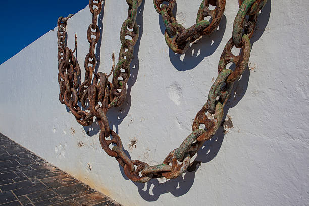 Old ships anchor chains stock photo