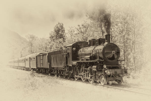 Old steam train Old steam locomotive in vintage style archival stock pictures, royalty-free photos & images