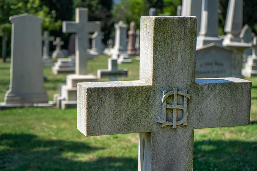 Old stone cross in a cemetery